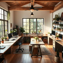 A shared home office design with a spacious layout