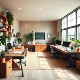 A shared home office design with a spacious layout