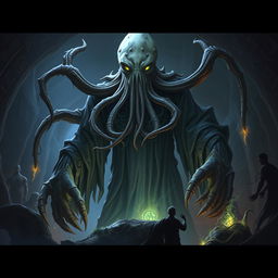 A large and terrifying mind flayer aberration, towering over its surroundings