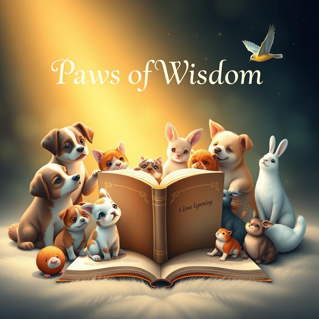 Create a whimsical and enchanting book cover for 'Paws of Wisdom