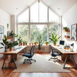 A shared home office design with a spacious layout