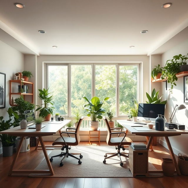 A shared home office design with a spacious layout