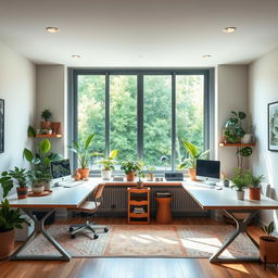 A shared home office design with a spacious layout