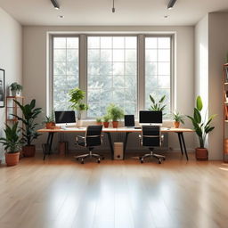 A shared home office design with a spacious layout