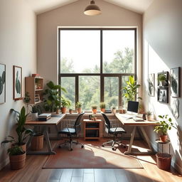 A shared home office design with a spacious layout