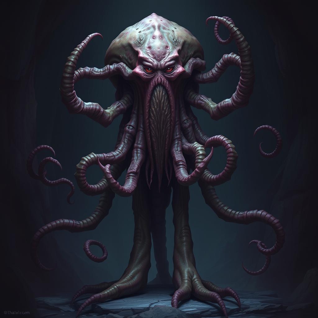 A mind flayer with the head of a beholder