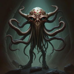 A mind flayer with the head of a beholder