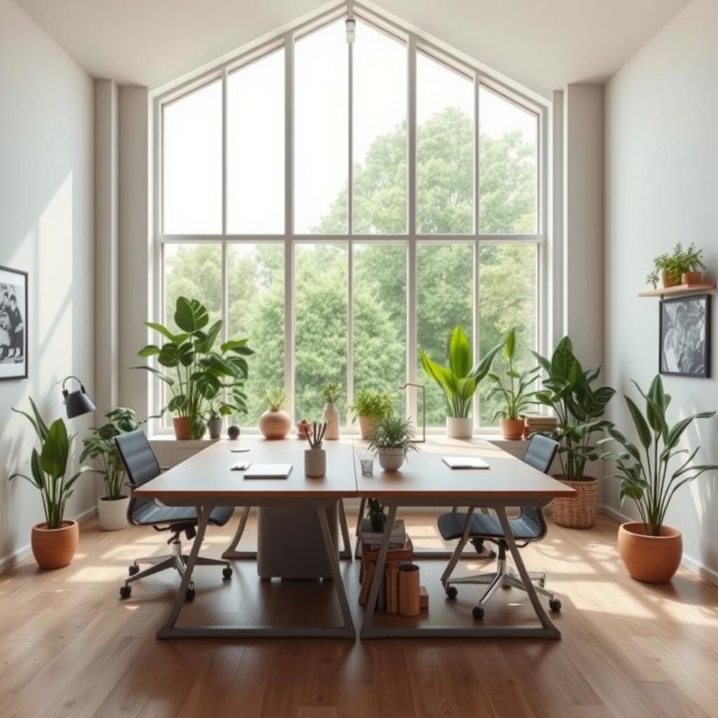 A shared home office design with a spacious layout