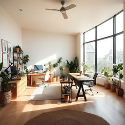 A shared home office design with a spacious layout