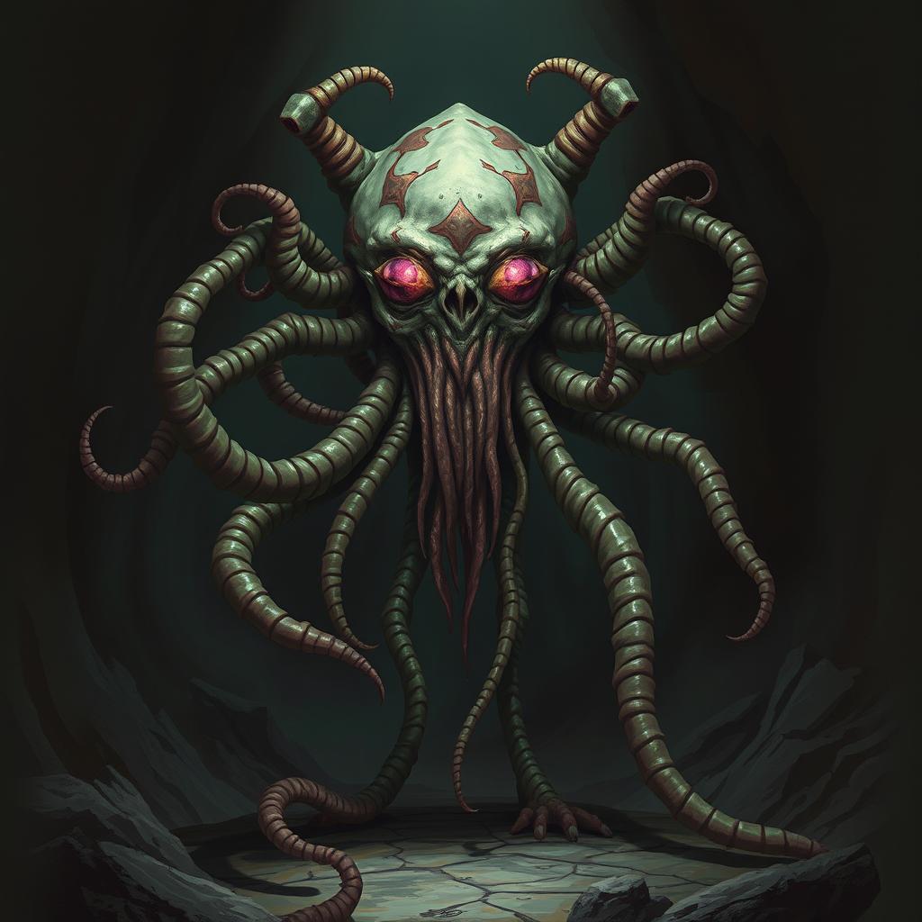 A mind flayer with the head of a beholder