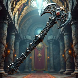 A majestic dwarven king's axe with intricate designs on the blade and handle