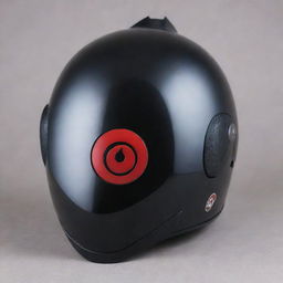 A sleek, modern motorcycle helmet adorned with the distinctive features of Madara Uchiha, including the Sharingan eye symbol and his signature armor aesthetic.