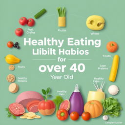 Create an informative and visually appealing image that illustrates healthy eating habits for individuals over 40 years old