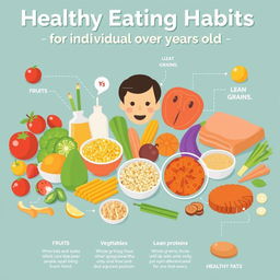 Create an informative and visually appealing image that illustrates healthy eating habits for individuals over 40 years old