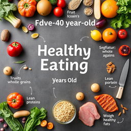 Create an informative and visually appealing image that illustrates healthy eating habits for individuals over 40 years old