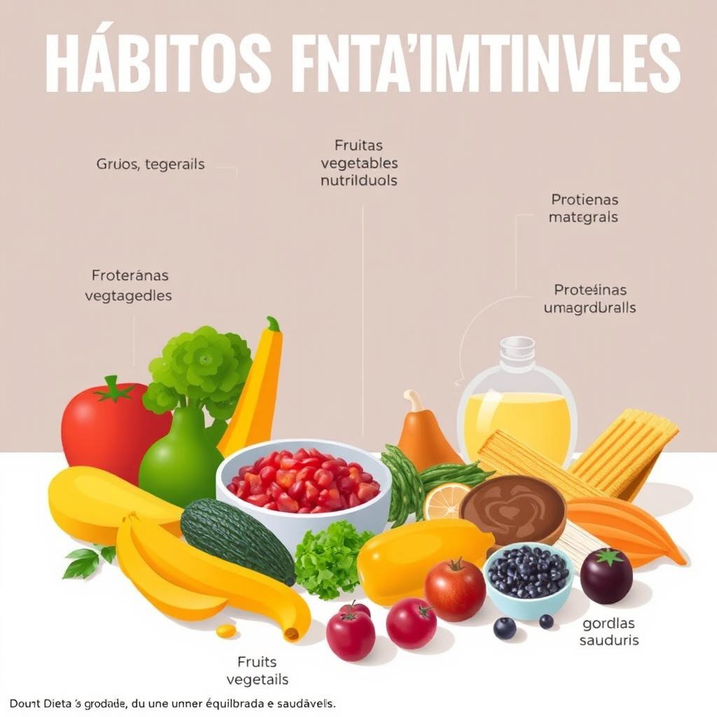 Crie uma imagem informativa e visualmente atraente que ilustre hábitos alimentares saudáveis para indivíduos com mais de 40 anos