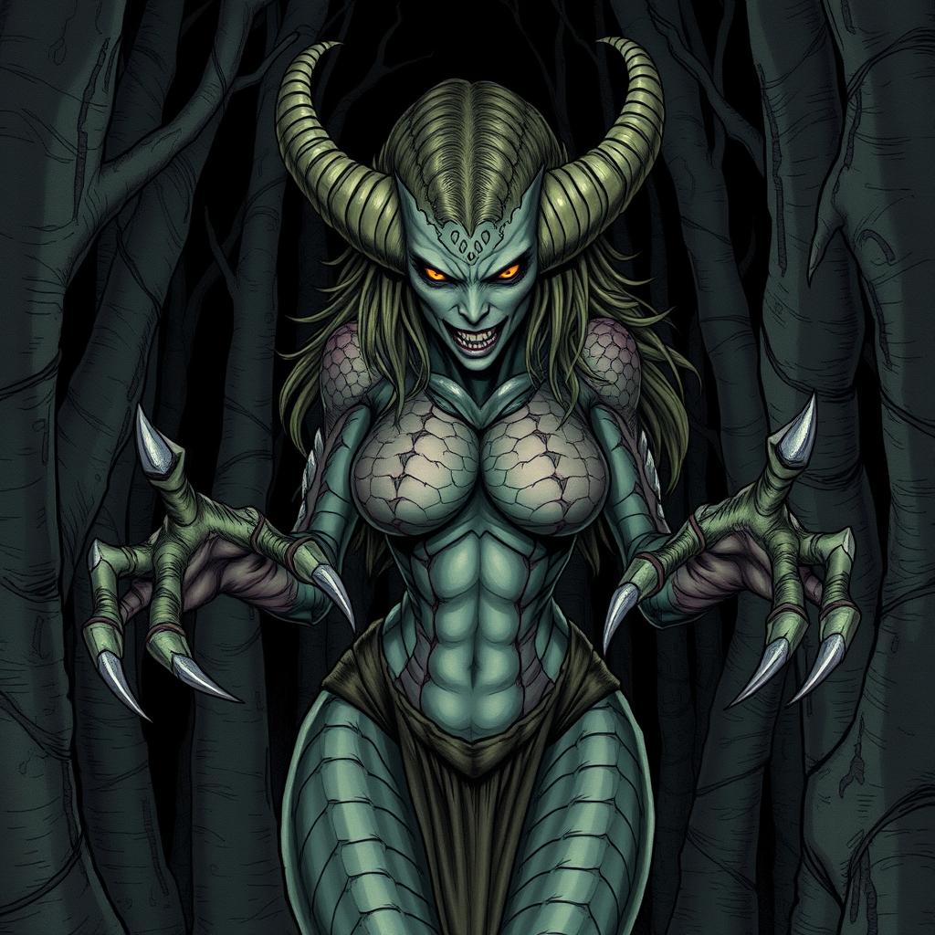 A detailed illustration of a monster woman