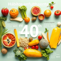 Crie uma imagem informativa e visualmente atraente que ilustre hábitos alimentares saudáveis para indivíduos com mais de 40 anos