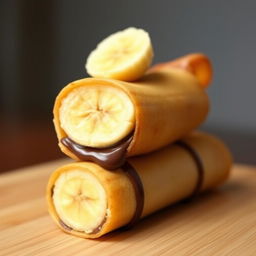 Create an image of a delicious kaos piscok, which is a traditional Indonesian snack made from banana and chocolate wrapped in a crispy spring roll