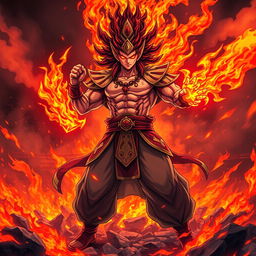 A powerful depiction of Gojo Satoru, the god of fire