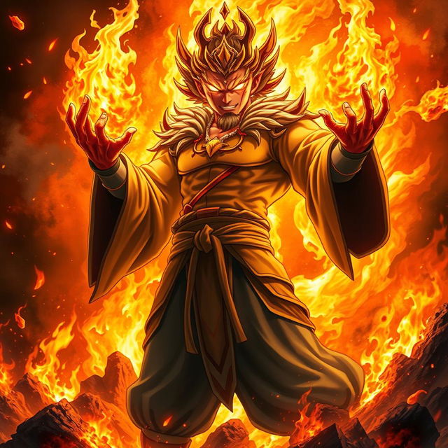 A powerful depiction of Gojo Satoru, the god of fire