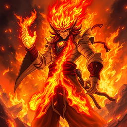 A dramatic depiction of Satoru Gojo as the god of fire