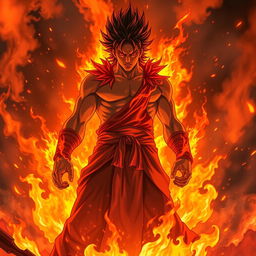 A dramatic depiction of Satoru Gojo as the god of fire