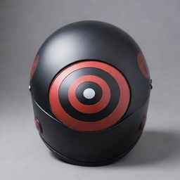 An Evo motorcycle helmet embellished with a decal featuring Madara Uchiha, highlighting his distinctive Sharingan eyes and armor design elements.