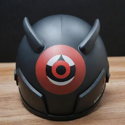 An Evo motorcycle helmet embellished with a decal featuring Madara Uchiha, highlighting his distinctive Sharingan eyes and armor design elements.