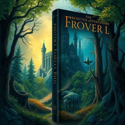 Create a captivating book cover featuring a mysterious forest with an ancient castle in the background