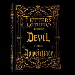 Create a book cover in black and gold, reminiscent of a bible but with demonic details