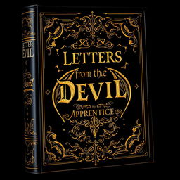 Create a book cover in black and gold, reminiscent of a bible but with demonic details