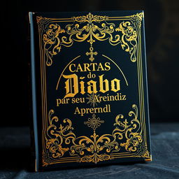 Create a book cover in black and gold, reminiscent of a bible but with demonic details