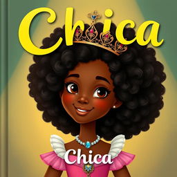 Create a children's book cover featuring a black princess with afro hair styled in a 1700s French Marie Antoinette hairstyle