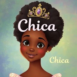 Create a children's book cover featuring a black princess with afro hair styled in a 1700s French Marie Antoinette hairstyle