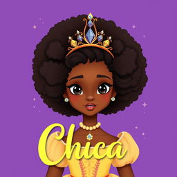 Create a children's book cover featuring a black princess with afro hair styled in a 1700s French Marie Antoinette hairstyle