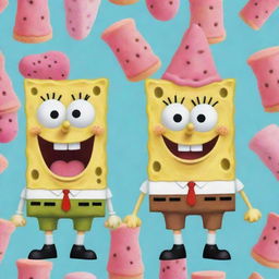 A creative fusion of SpongeBob SquarePants and Patrick Star, maintaining their recognizable features, in an amusing and vibrant style.