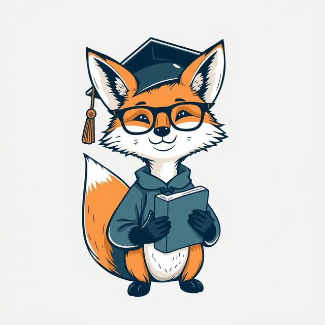 A T-shirt design featuring an illustration of a fox as a young scholar