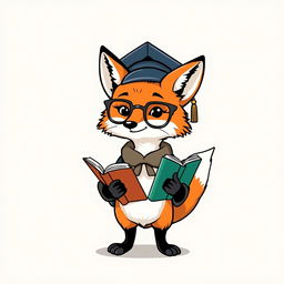 A T-shirt design featuring an illustration of a fox as a young scholar