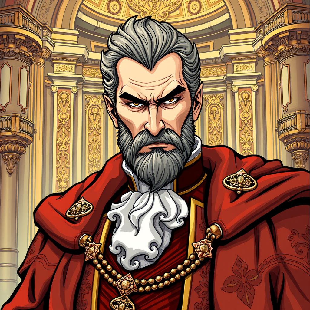 A detailed illustration of a handsome duke with a tyrannical demeanor