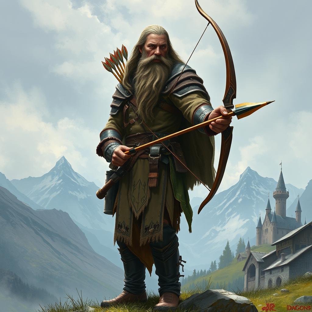 Create an image of a human archer from Dungeons & Dragons who looks like a hermit