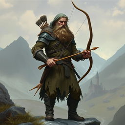 Create an image of a human archer from Dungeons & Dragons who looks like a hermit