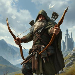 Create an image of a human archer from Dungeons & Dragons who looks like a hermit