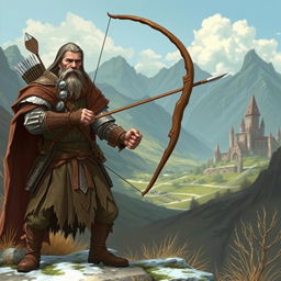 Create an image of a human archer from Dungeons & Dragons who looks like a hermit