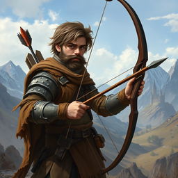 Create an image of a young human archer from Dungeons & Dragons who looks like a hermit