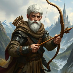 Create an image of a young human archer from Dungeons & Dragons who looks like a hermit