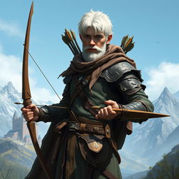 Create an image of a young human archer from Dungeons & Dragons who looks like a hermit