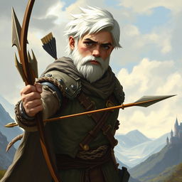 Create an image of a young human archer from Dungeons & Dragons who looks like a hermit