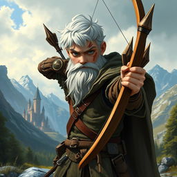 Create an image of a young human archer from Dungeons & Dragons who looks like a hermit