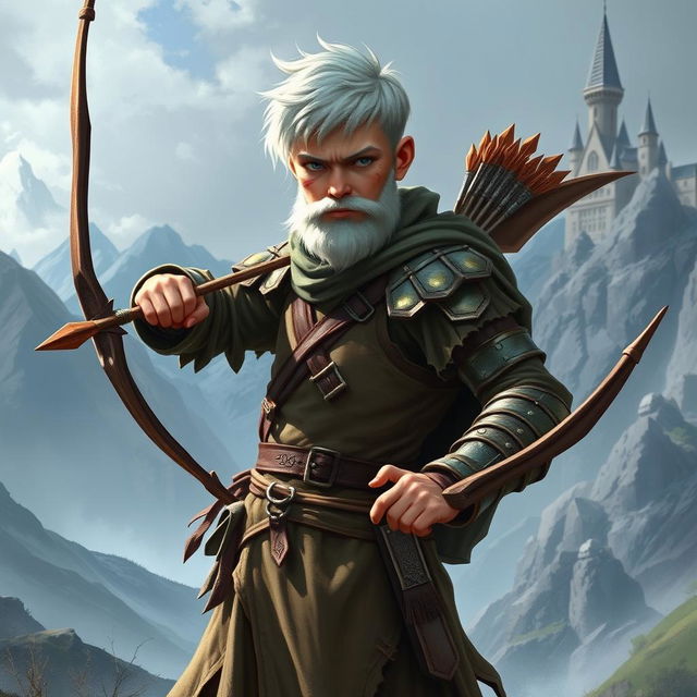 Create an image of a young human archer from Dungeons & Dragons who looks like a hermit